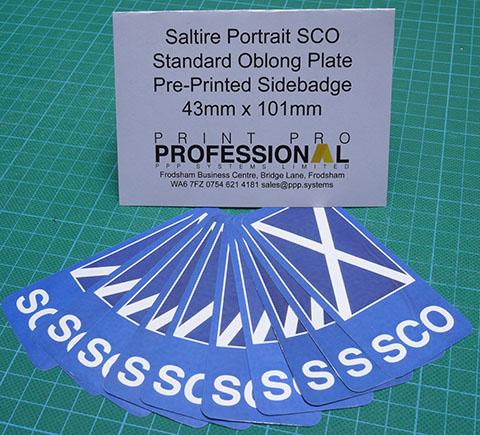 Saltire Portrait SCO pre-printed side badge 43mm x 101mm