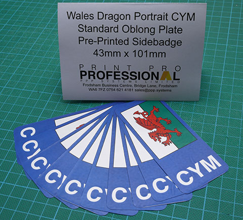 Wales Dragon Portrait CMY pre-printed side badge 43mm x 101mm